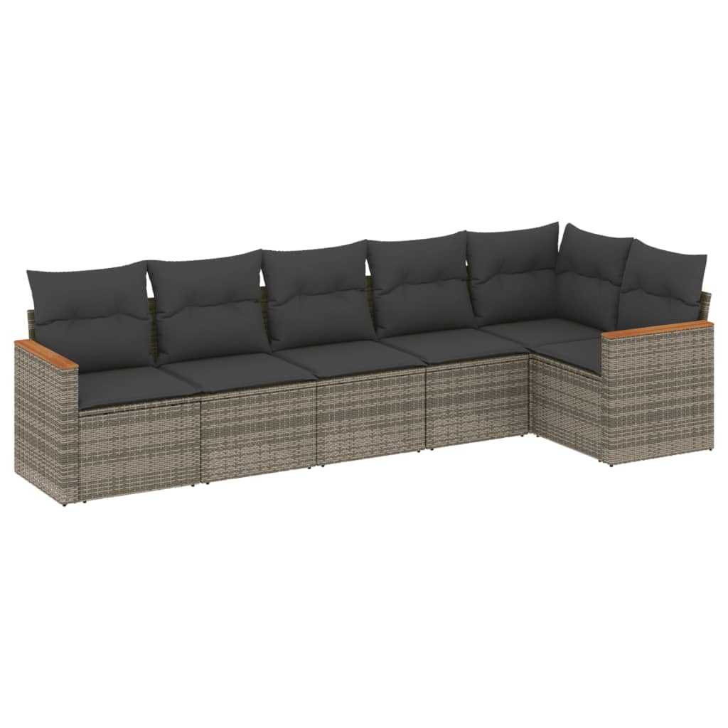 vidaXL 6-delige Loungeset met kussens poly rattan zwart
