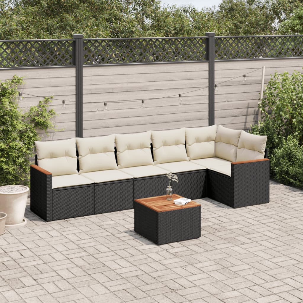 vidaXL 6-delige Loungeset met kussens poly rattan zwart