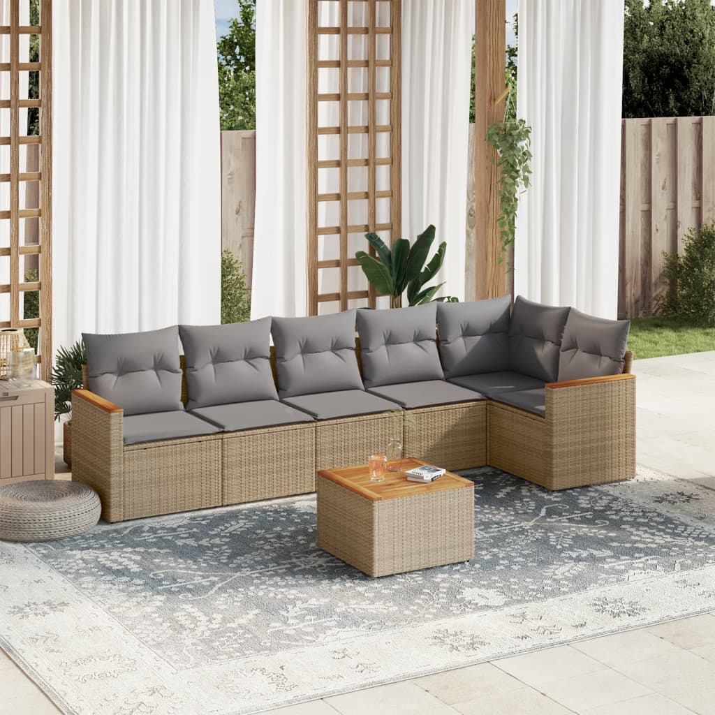 vidaXL 6-delige Loungeset met kussens poly rattan zwart