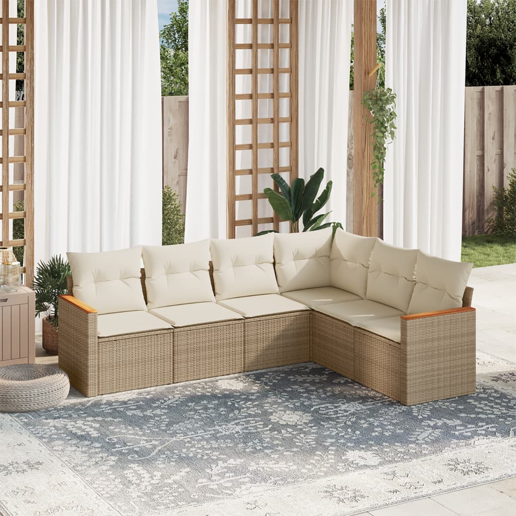 vidaXL 6-Piece Lounge Set with Cushions Poly Rattan Black
