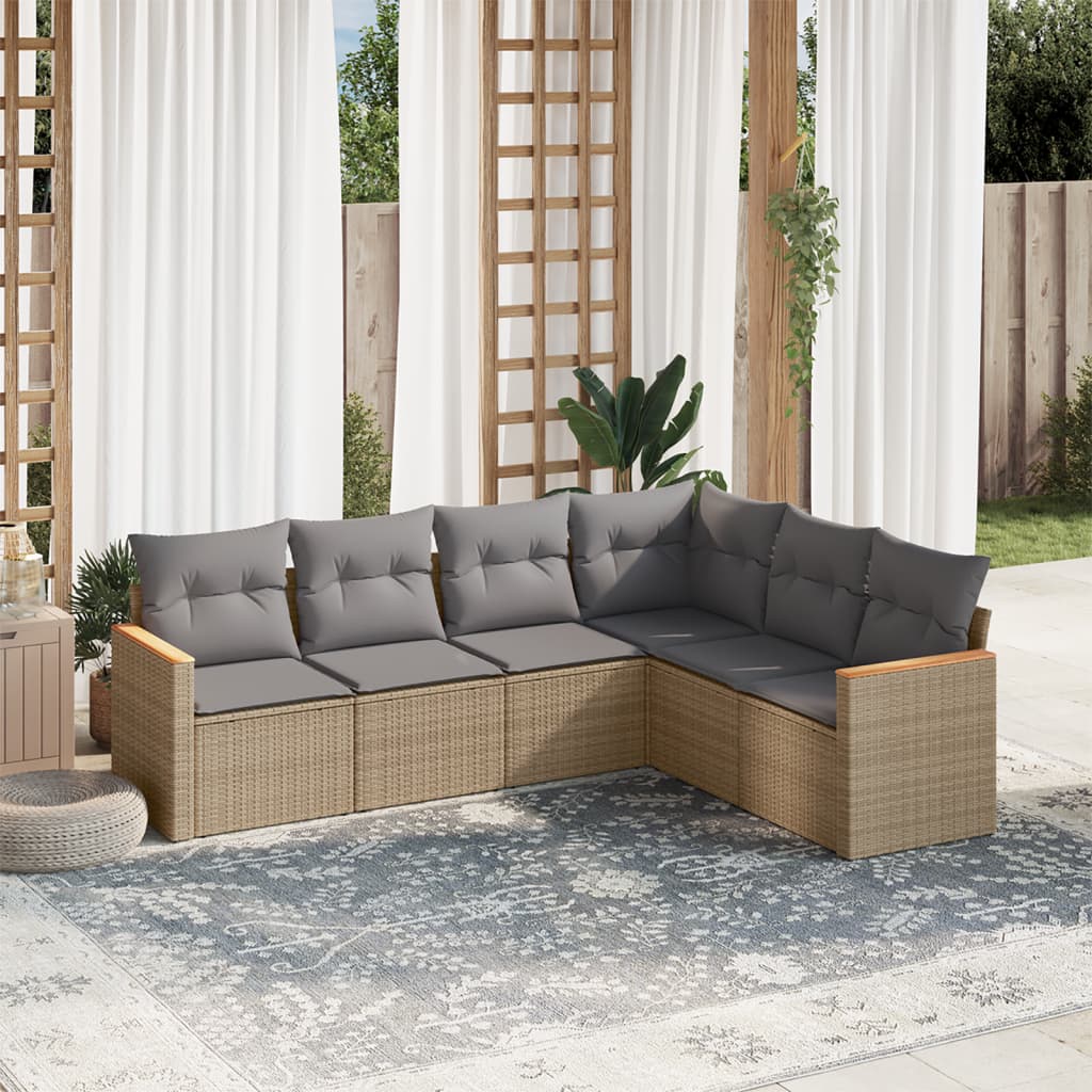 vidaXL 6-Piece Lounge Set with Cushions Poly Rattan Black