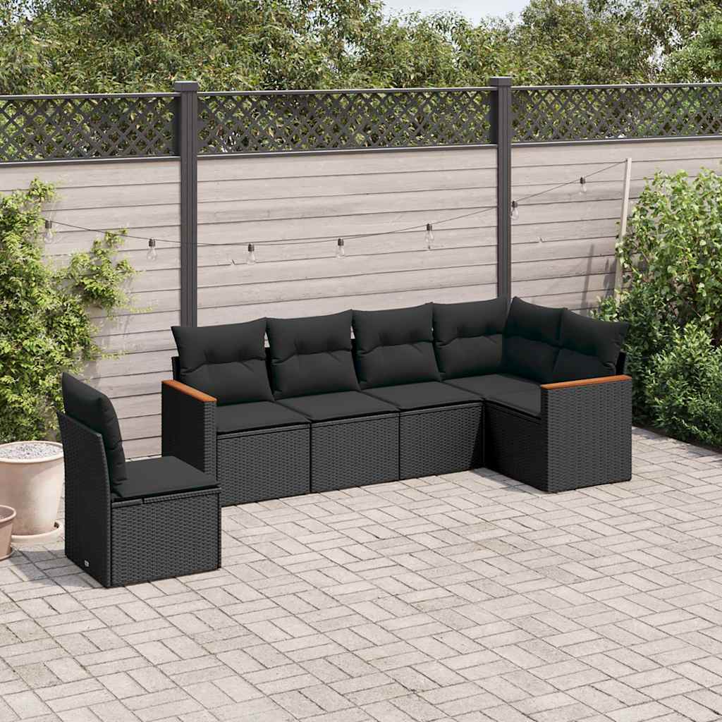 vidaXL 6-delige Loungeset met kussens poly rattan zwart