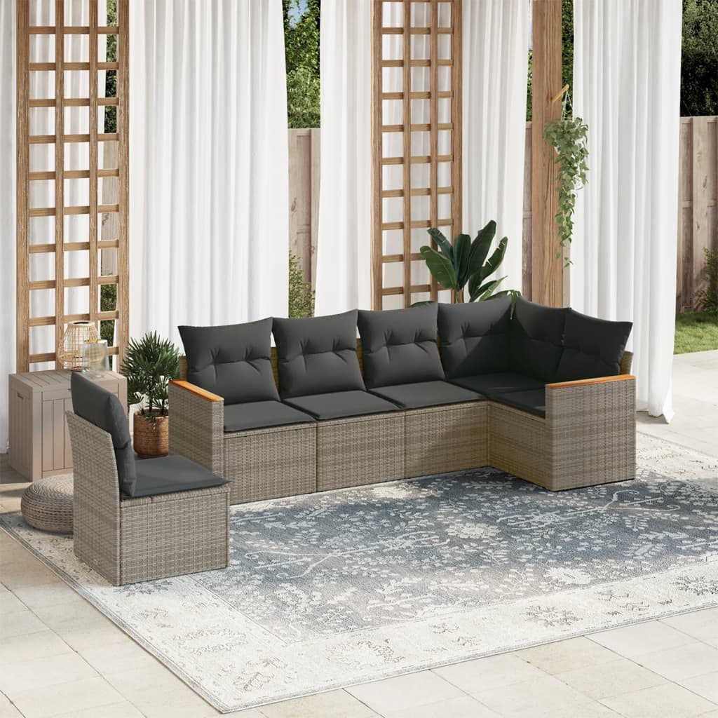 vidaXL 6-delige Loungeset met kussens poly rattan zwart