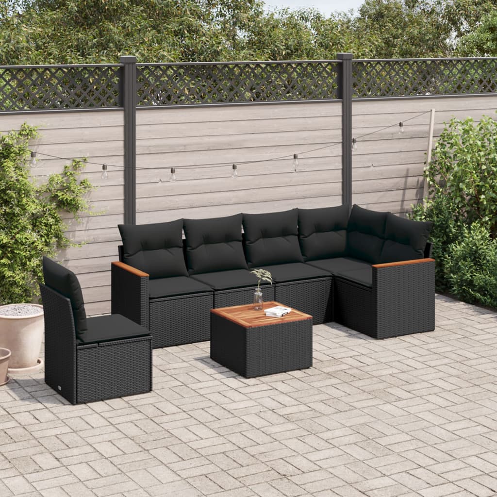 vidaXL 6-delige Loungeset met kussens poly rattan zwart