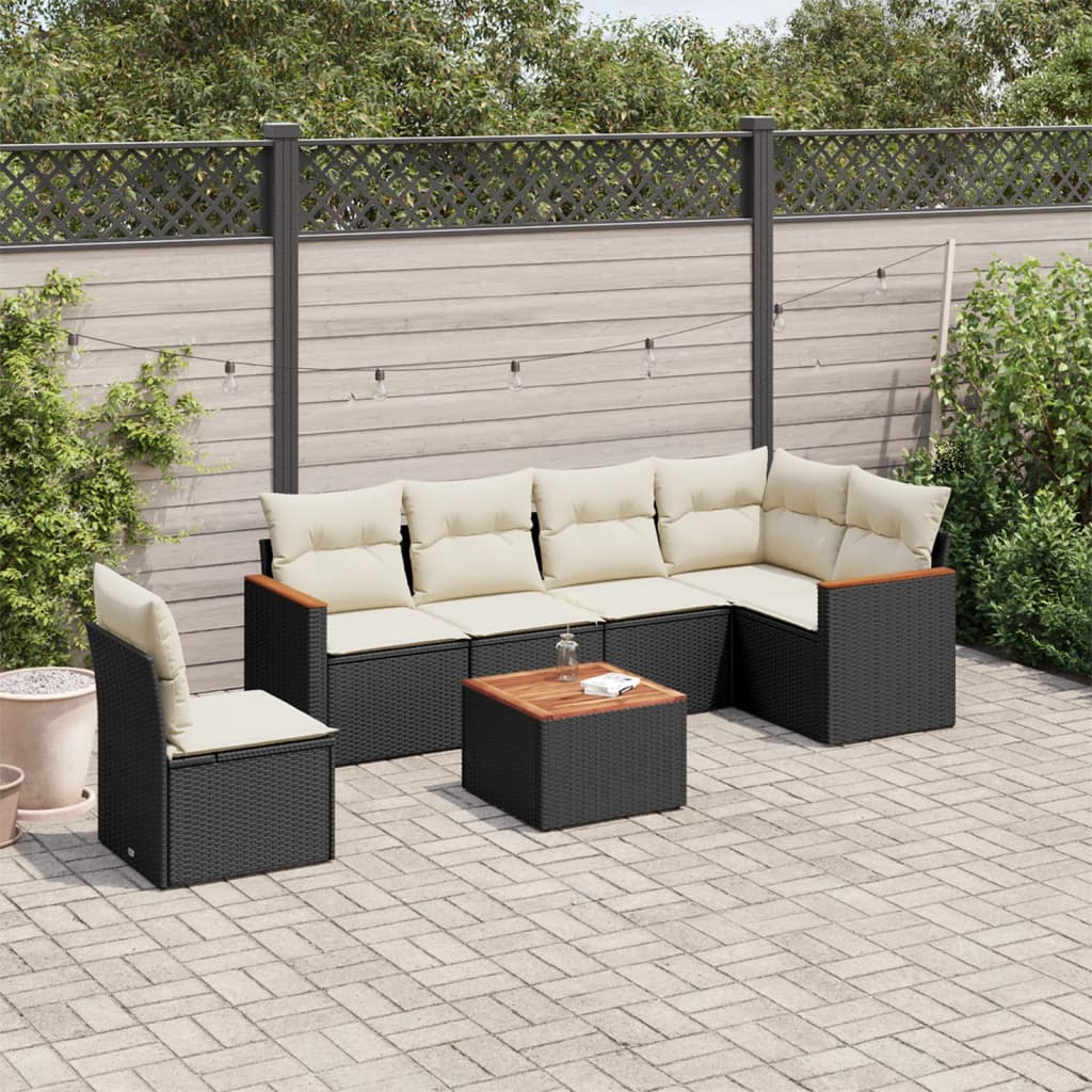 vidaXL 6-delige Loungeset met kussens poly rattan zwart