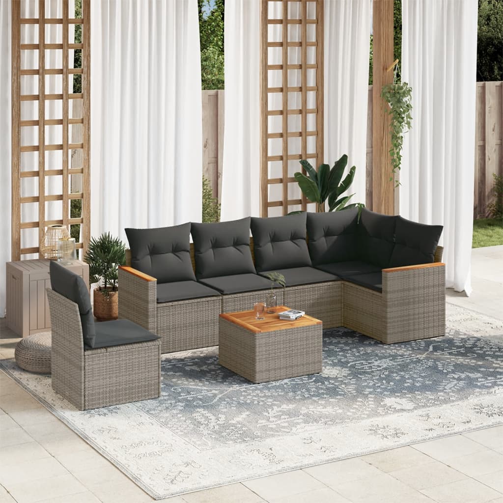 vidaXL 6-delige Loungeset met kussens poly rattan zwart