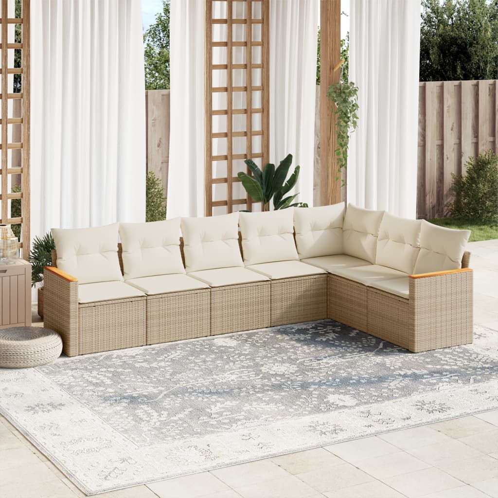 vidaXL 7-Piece Lounge Set with Cushions Poly Rattan Black