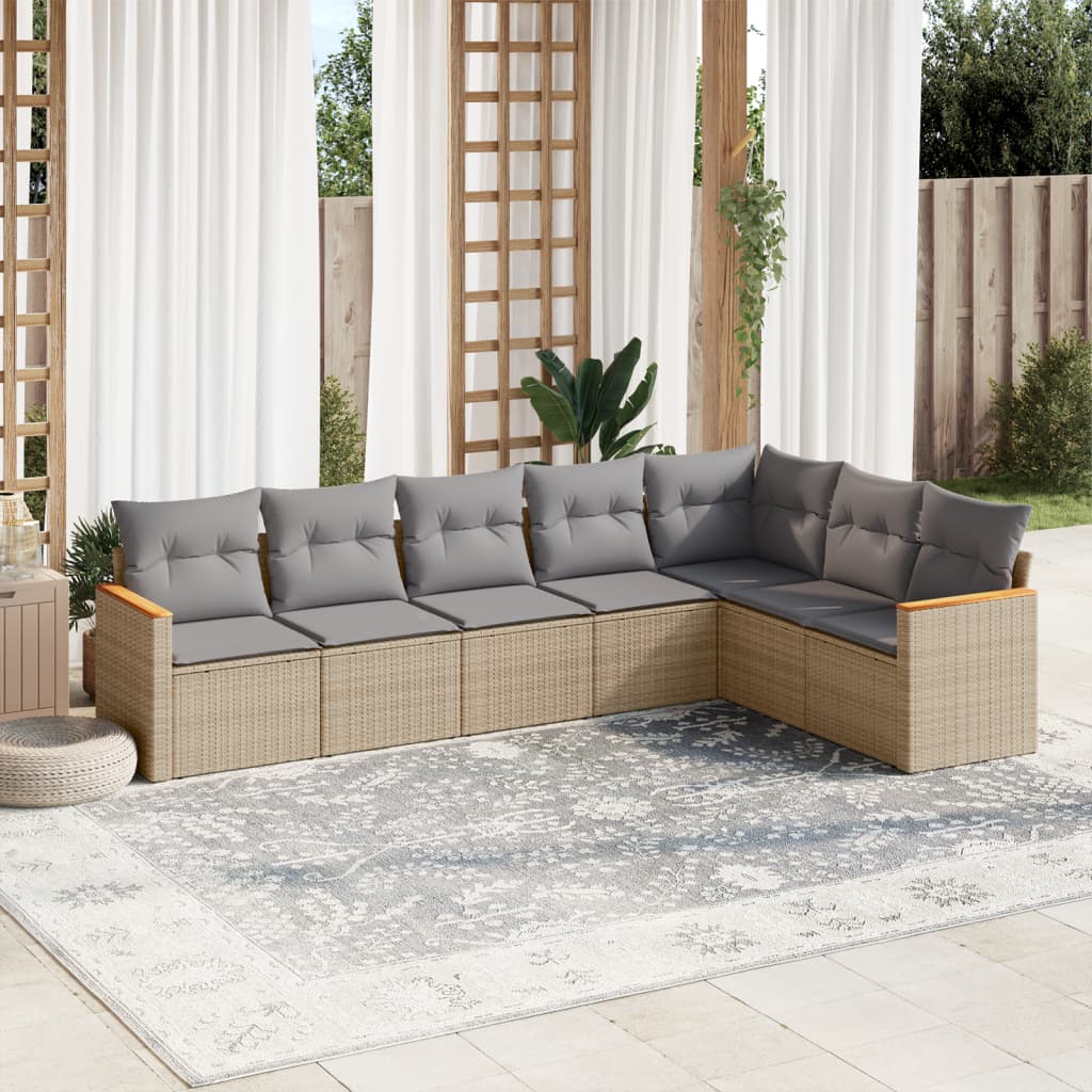 vidaXL 7-Piece Lounge Set with Cushions Poly Rattan Black