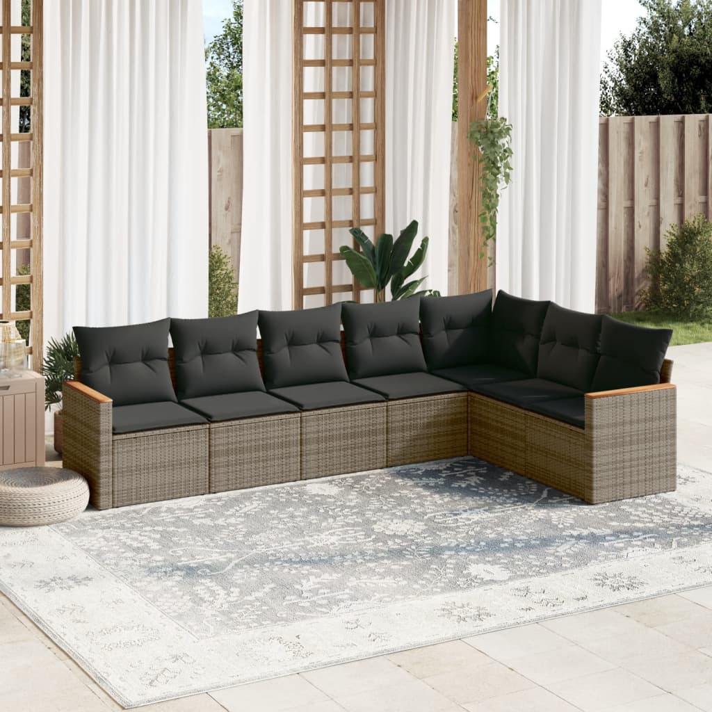 vidaXL 7-Piece Lounge Set with Cushions Poly Rattan Black