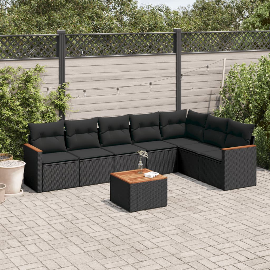 vidaXL 7-Piece Lounge Set with Cushions Poly Rattan Black
