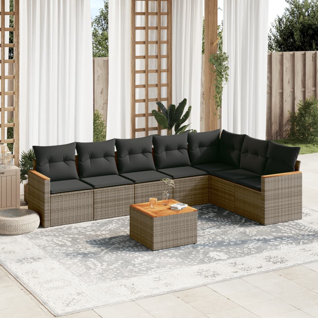 vidaXL 7-Piece Lounge Set with Cushions Poly Rattan Black