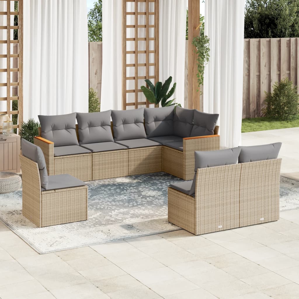 vidaXL 8-delige Loungeset met kussens poly rattan zwart