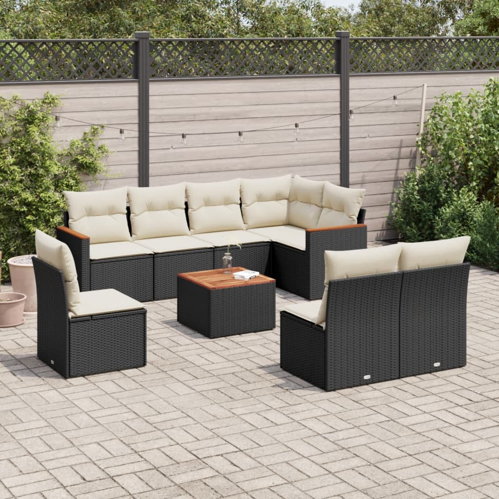 vidaXL 8-delige Loungeset met kussens poly rattan zwart