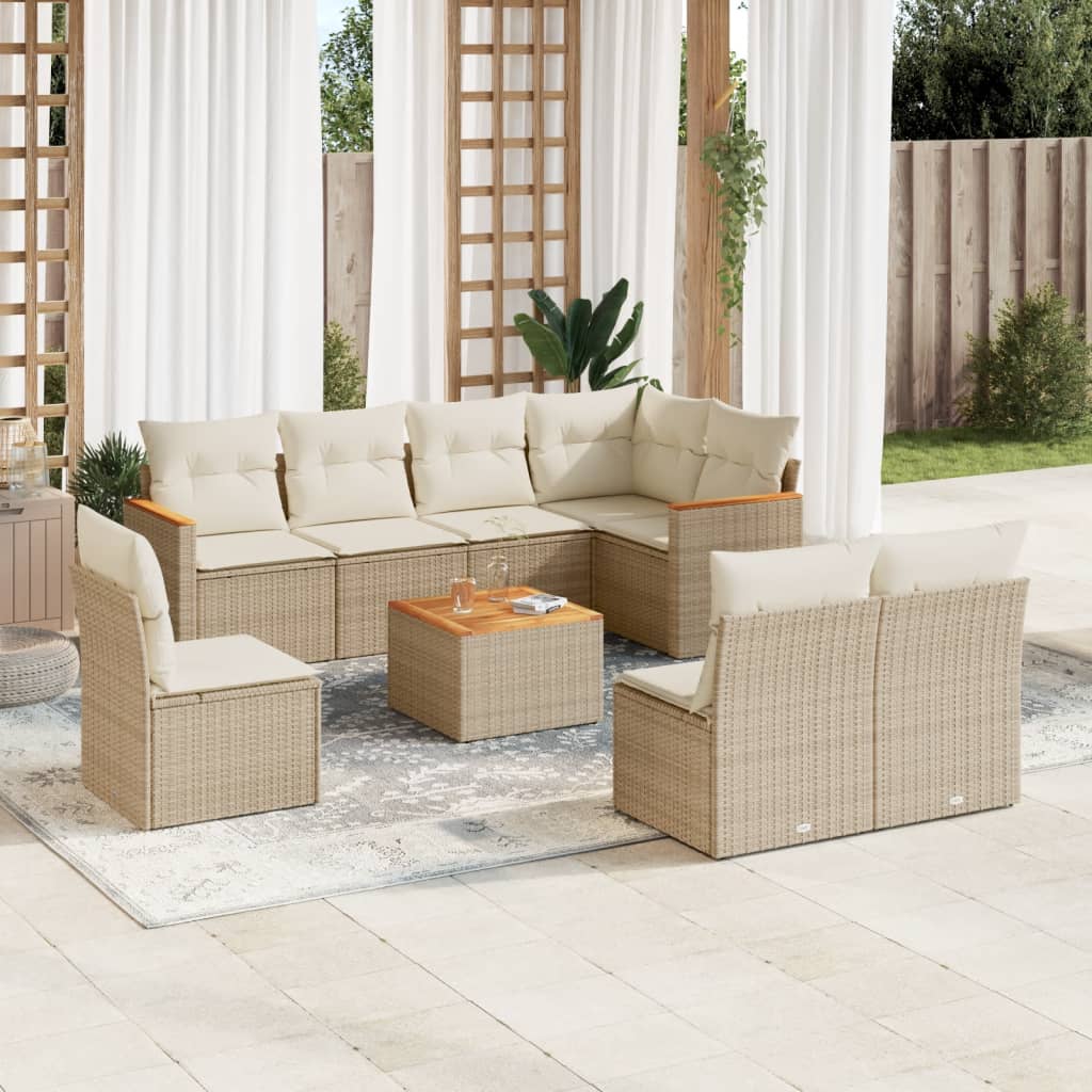 vidaXL 8-delige Loungeset met kussens poly rattan zwart