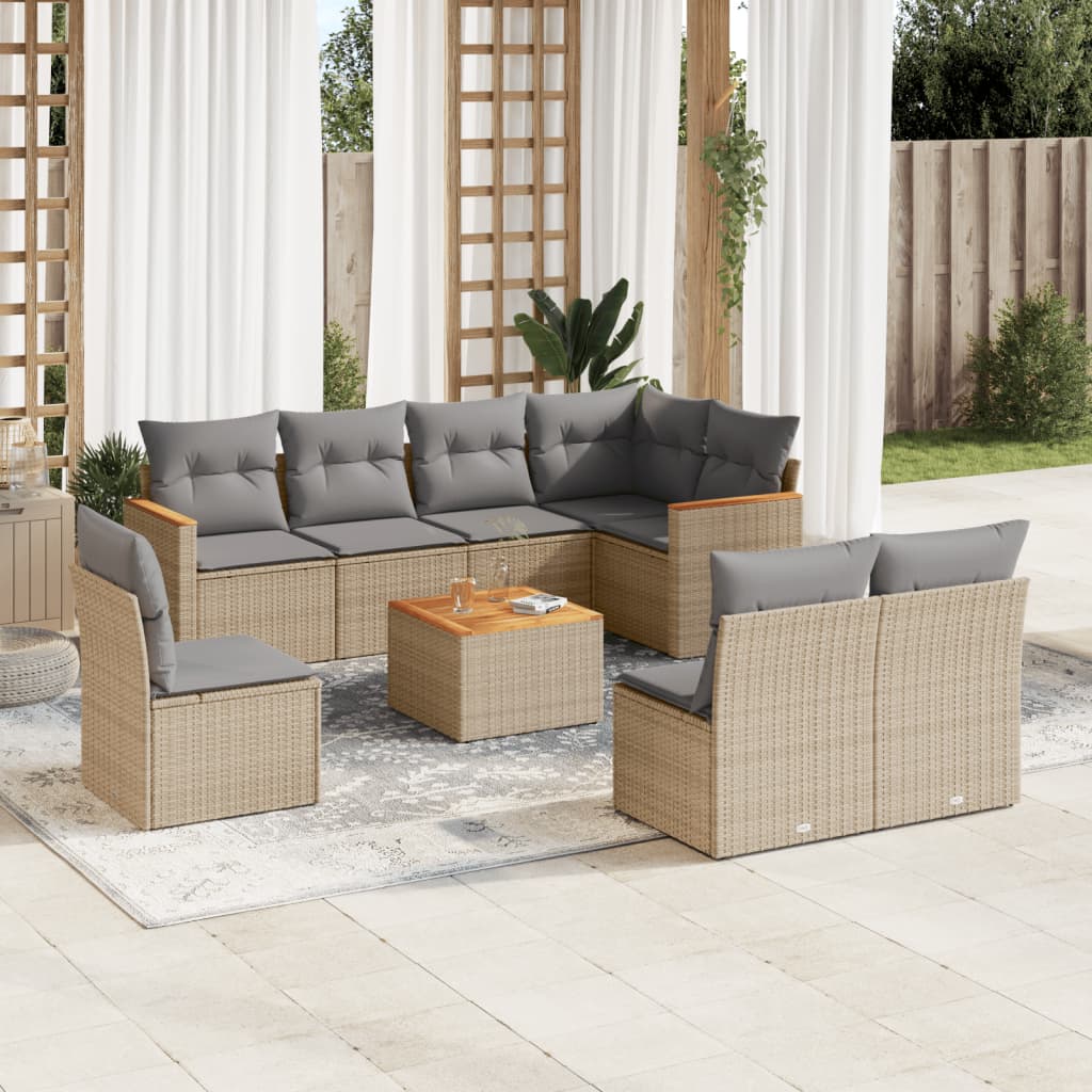 vidaXL 8-delige Loungeset met kussens poly rattan zwart