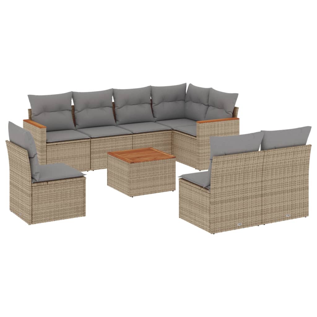 vidaXL 8-delige Loungeset met kussens poly rattan zwart