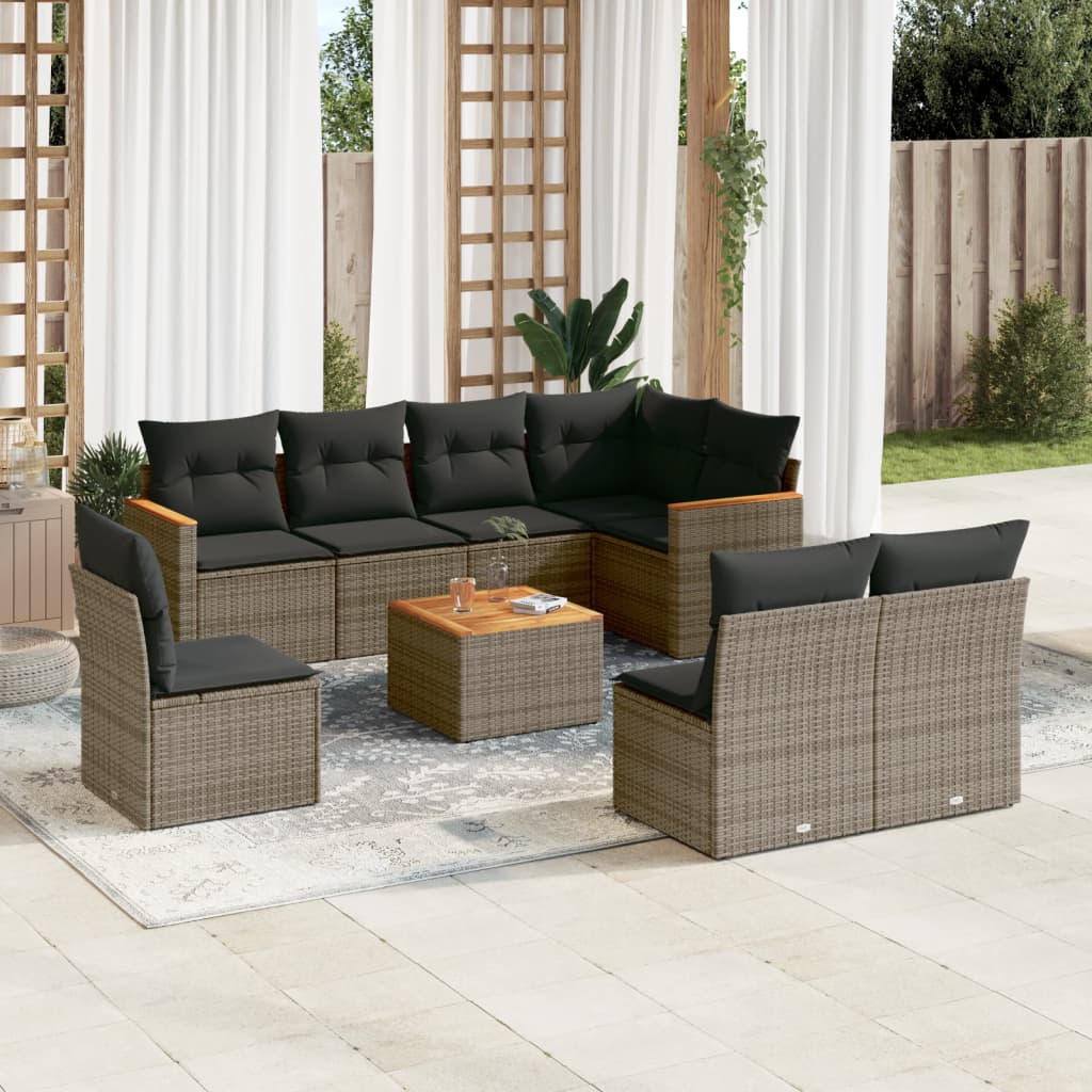 vidaXL 8-delige Loungeset met kussens poly rattan zwart