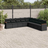 vidaXL 9-piece Poly Rattan Lounge Set with Cushions Black