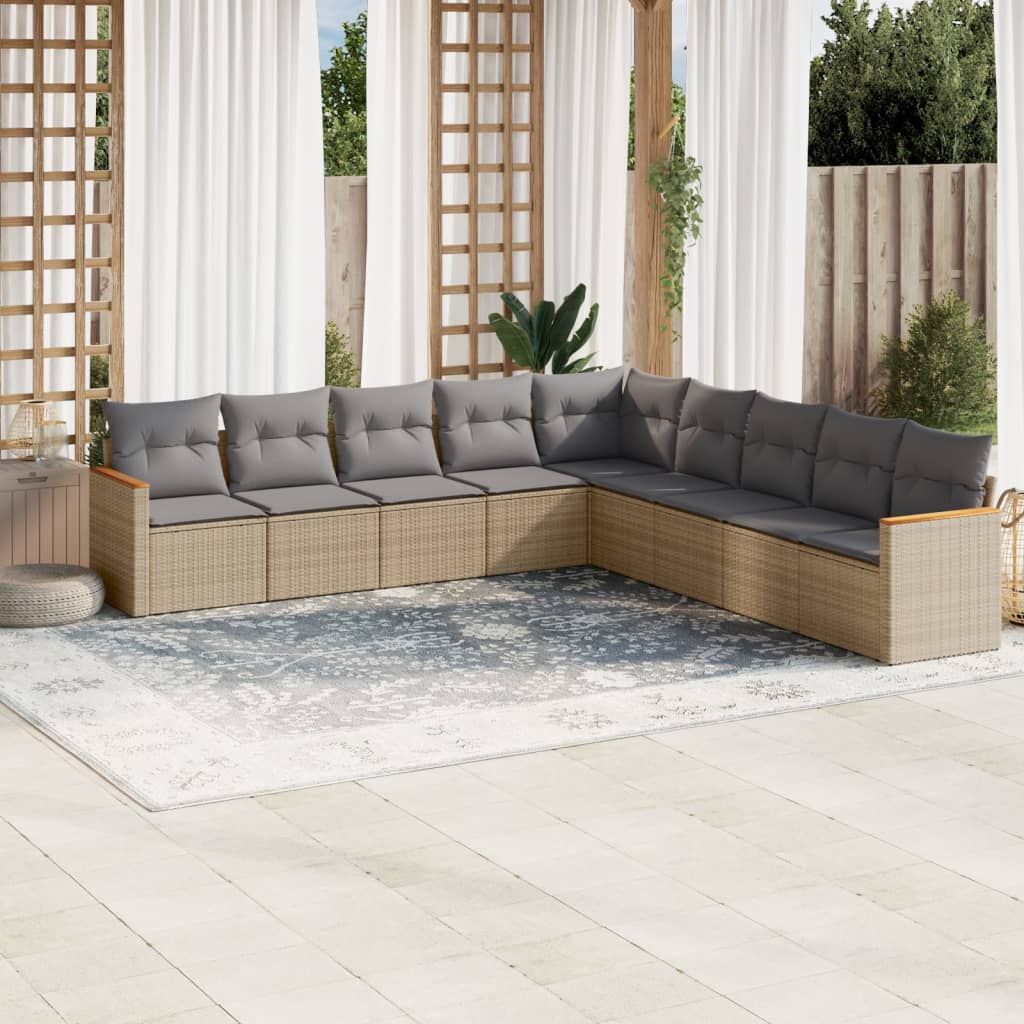 vidaXL 9-piece Poly Rattan Lounge Set with Cushions Black
