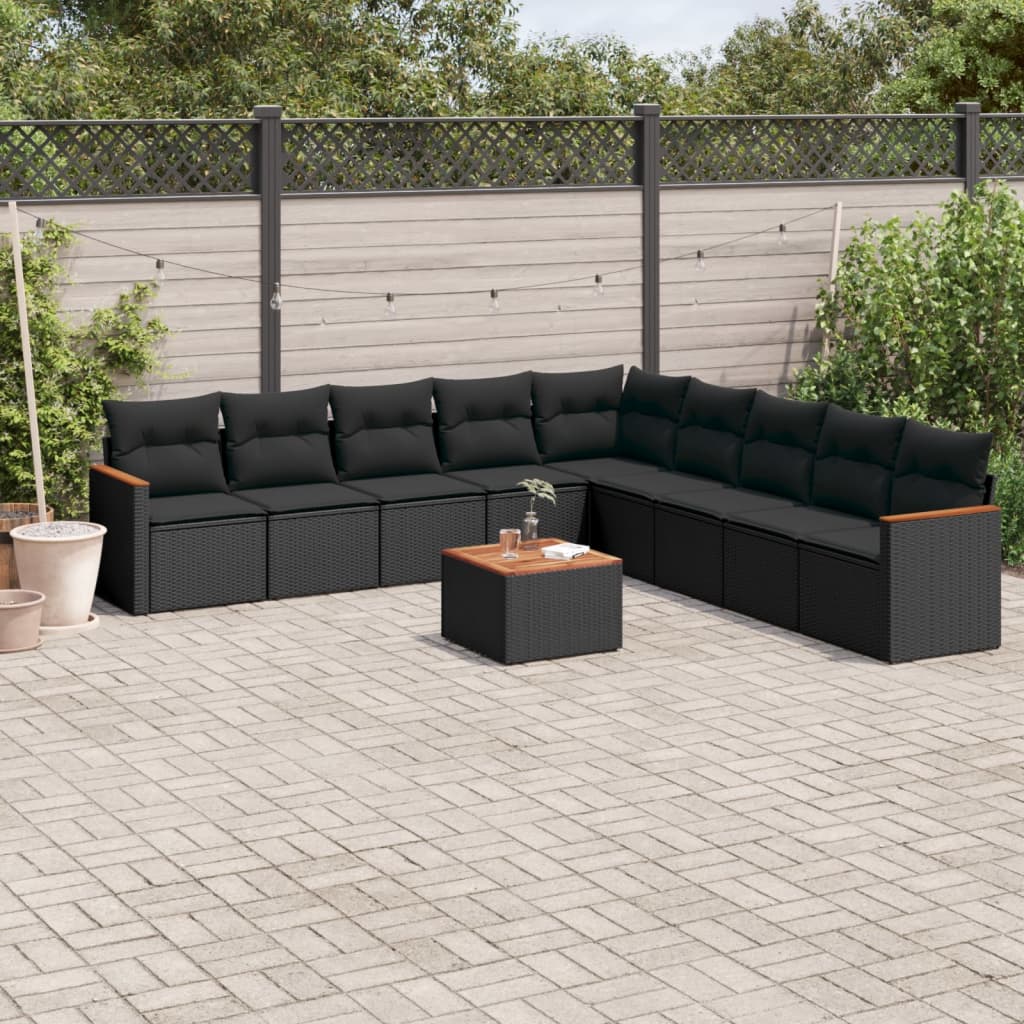 vidaXL 9-piece Poly Rattan Lounge Set with Cushions Black