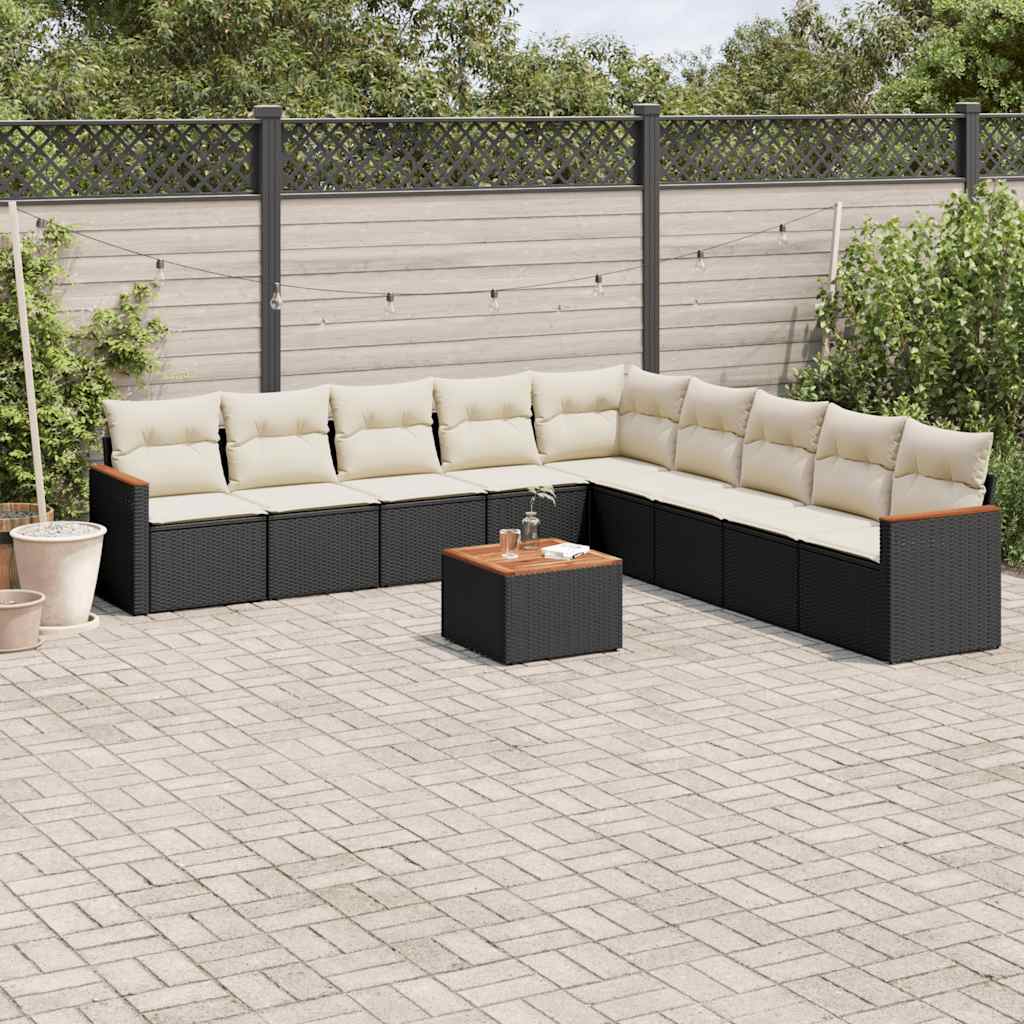 vidaXL 9-piece Poly Rattan Lounge Set with Cushions Black