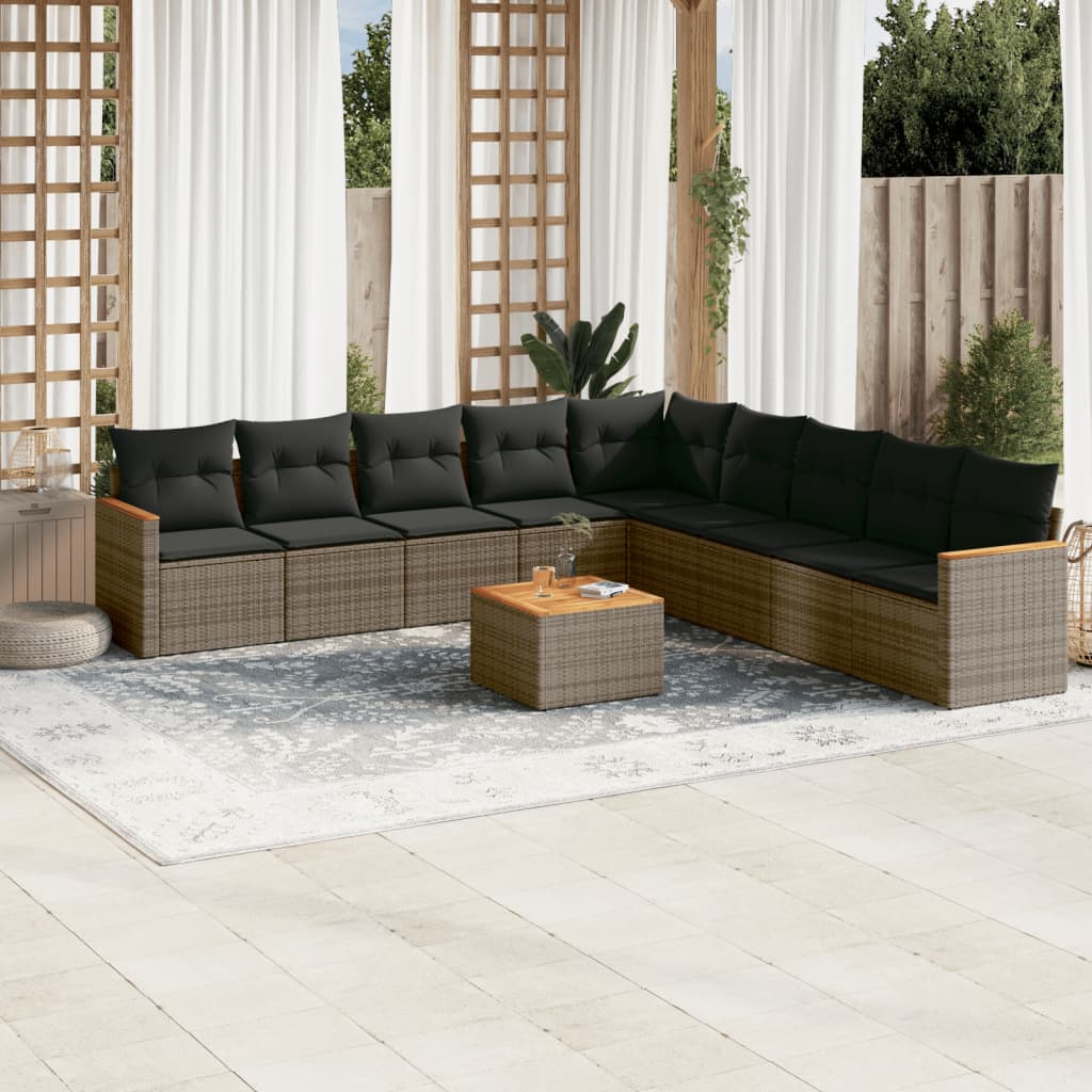 vidaXL 9-piece Poly Rattan Lounge Set with Cushions Black