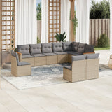 vidaXL 10-delige Loungeset met kussens poly rattan zwart