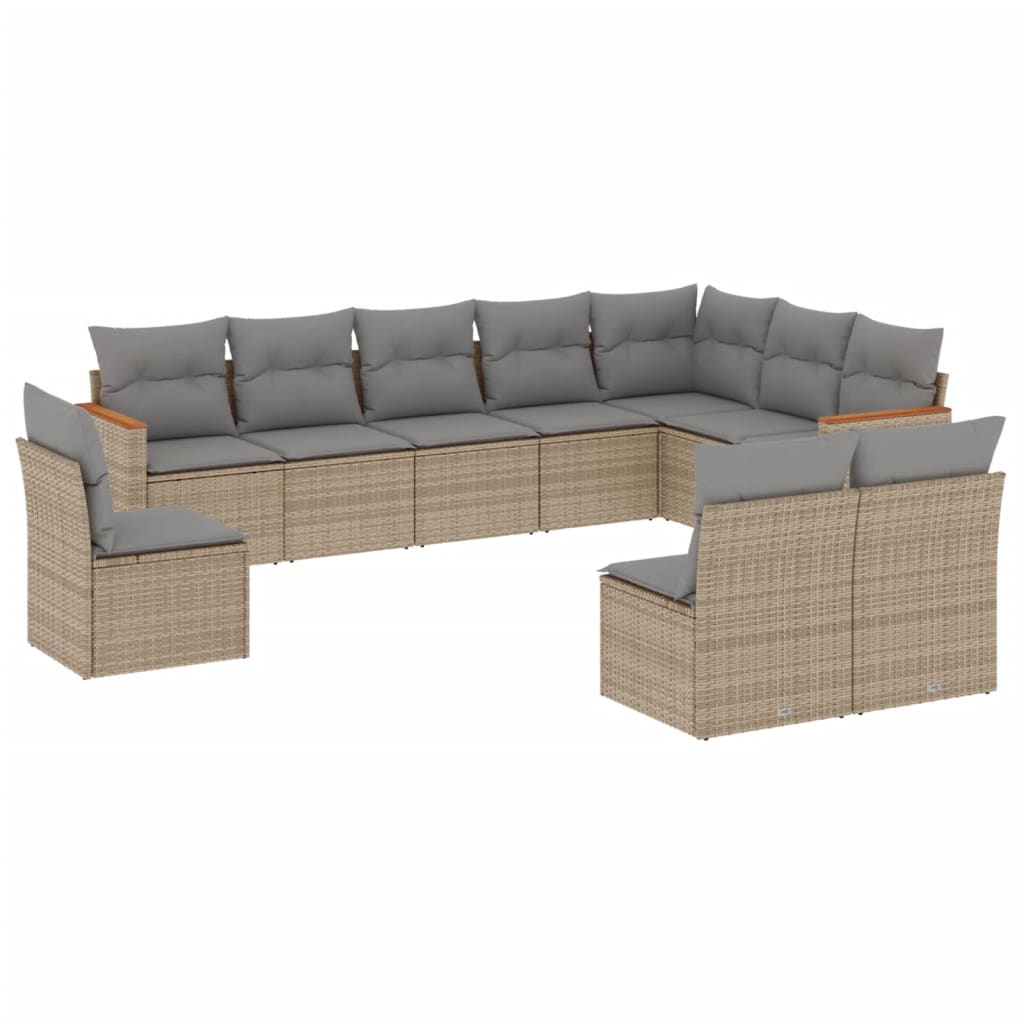 vidaXL 10-delige Loungeset met kussens poly rattan zwart
