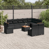 vidaXL 10-delige Loungeset met kussens poly rattan zwart