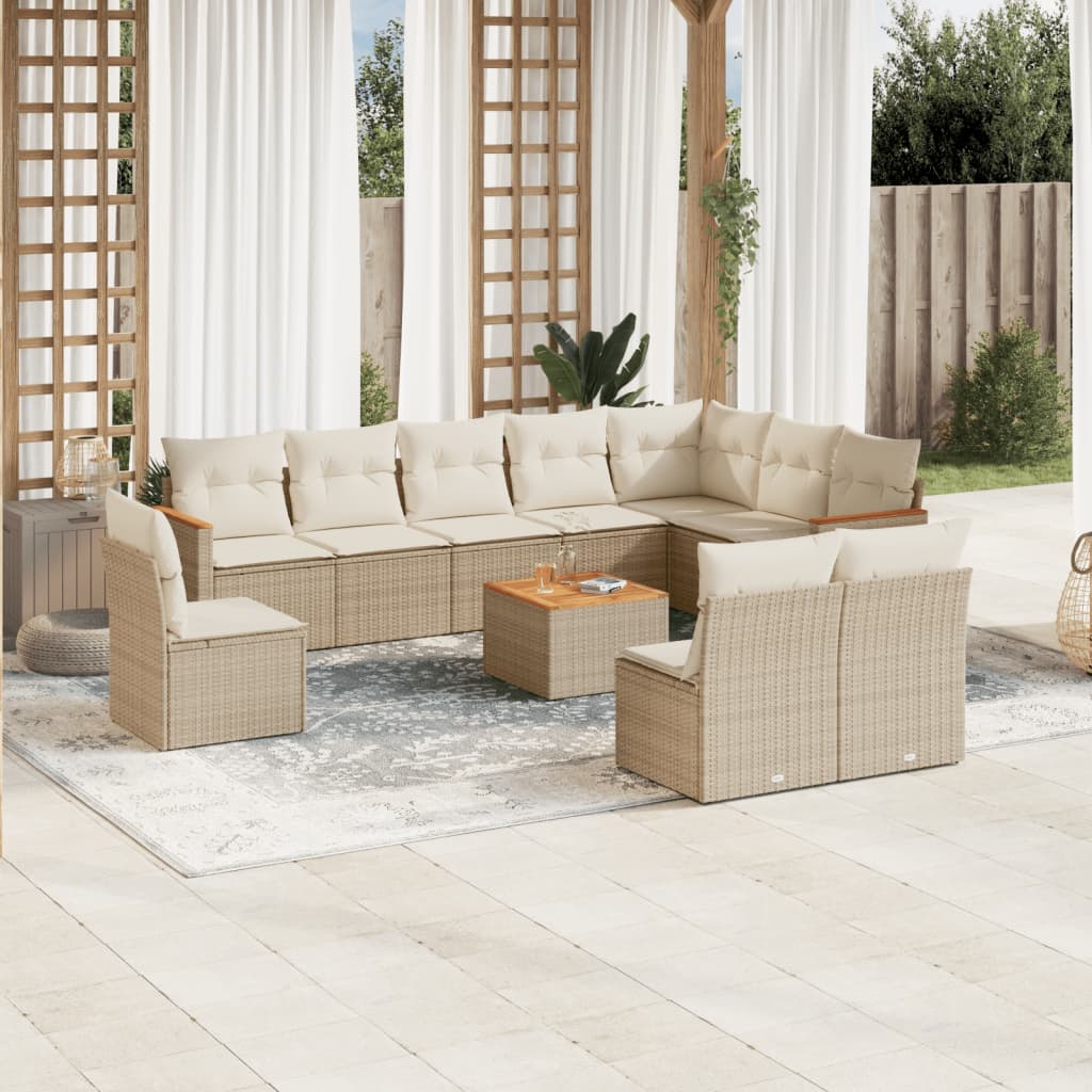 vidaXL 10-delige Loungeset met kussens poly rattan zwart