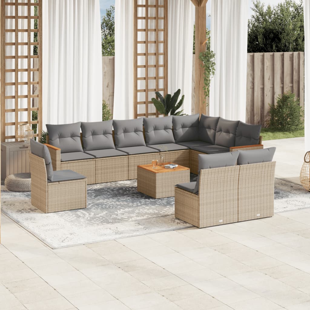 vidaXL 10-delige Loungeset met kussens poly rattan zwart