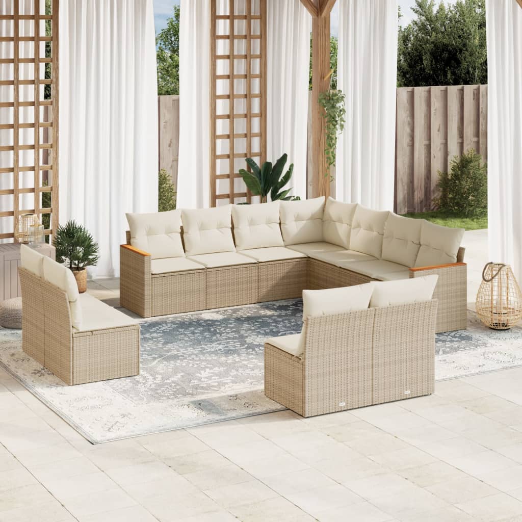 vidaXL 11-delige Loungeset met kussens poly rattan zwart