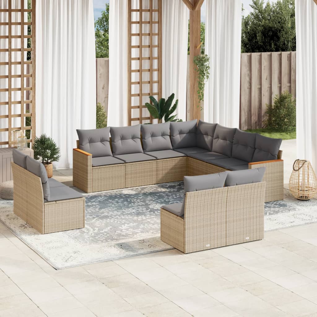 vidaXL 11-delige Loungeset met kussens poly rattan zwart