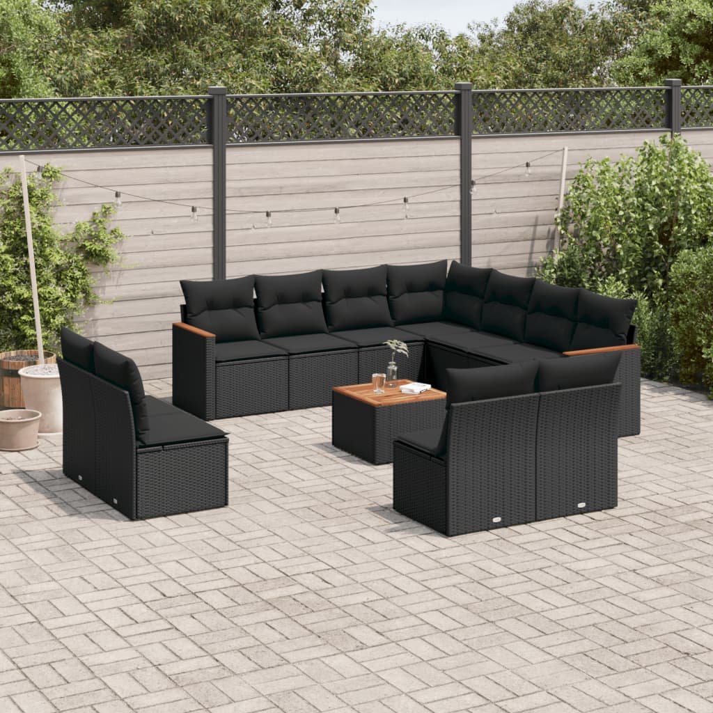 vidaXL 11-delige Loungeset met kussens poly rattan zwart