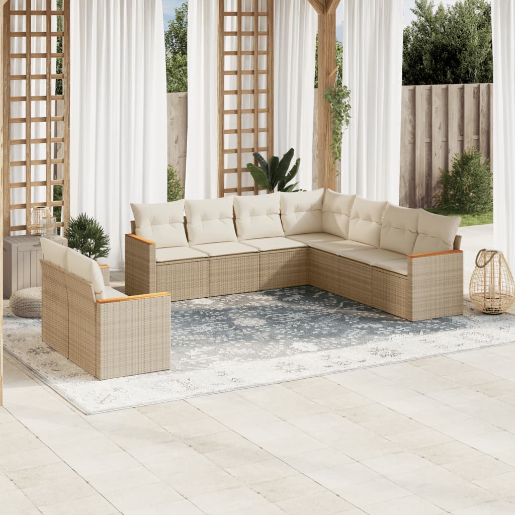 vidaXL 9-piece Lounge Set with Cushions Poly Rattan Black