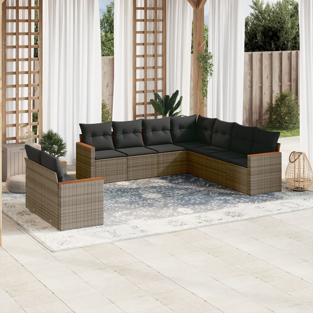 vidaXL 9-piece Lounge Set with Cushions Poly Rattan Black