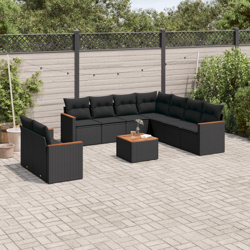vidaXL 9-piece Lounge Set with Cushions Poly Rattan Black
