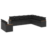 vidaXL 10-delige Loungeset met kussens poly rattan zwart