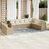 vidaXL 10-delige Loungeset met kussens poly rattan zwart