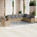 vidaXL 10-delige Loungeset met kussens poly rattan zwart