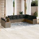 vidaXL 10-delige Loungeset met kussens poly rattan zwart