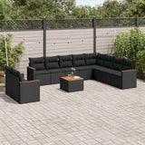vidaXL 10-delige Loungeset met kussens poly rattan zwart