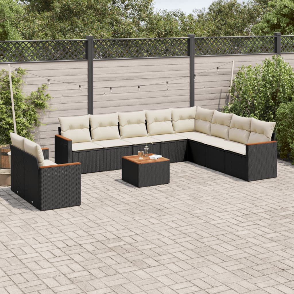 vidaXL 10-delige Loungeset met kussens poly rattan zwart