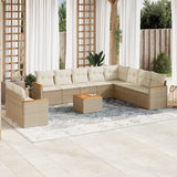 vidaXL 10-delige Loungeset met kussens poly rattan zwart