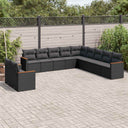 vidaXL 11-Piece Lounge Set with Cushions Poly Rattan Black