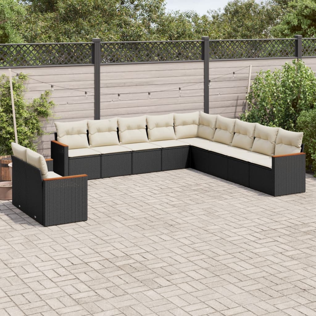 vidaXL 11-Piece Lounge Set with Cushions Poly Rattan Black