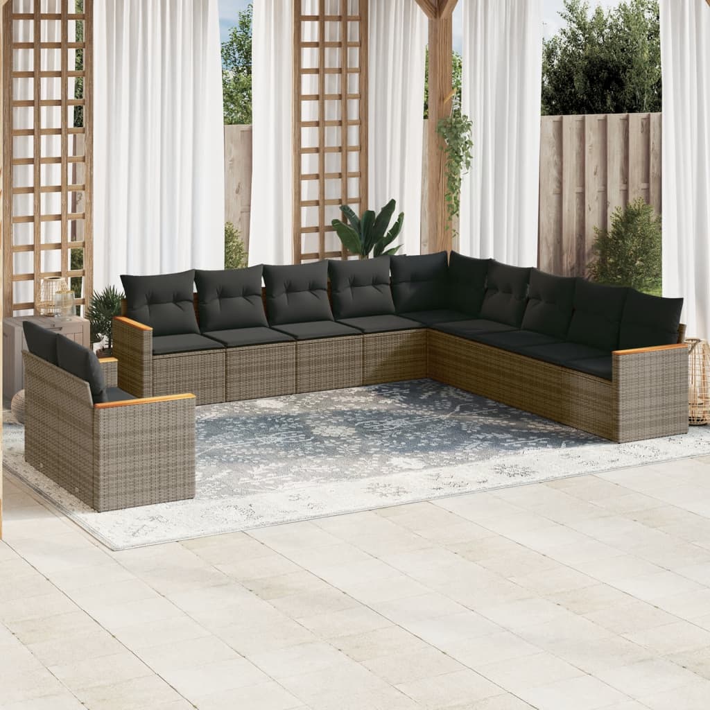 vidaXL 11-Piece Lounge Set with Cushions Poly Rattan Black