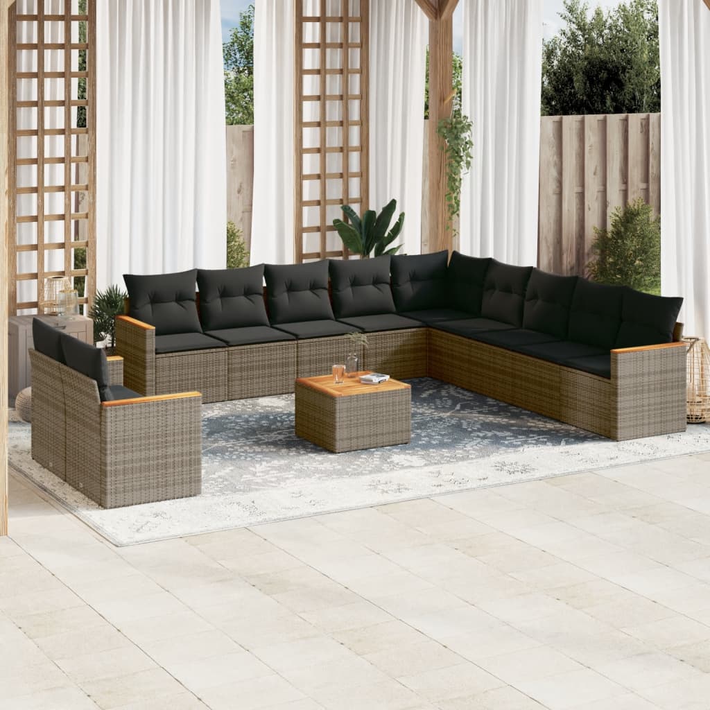 vidaXL 11-Piece Lounge Set with Cushions Poly Rattan Black