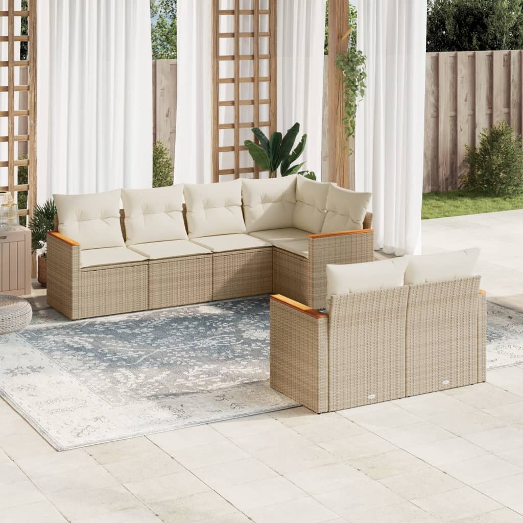 vidaXL 7-delige Loungeset met kussens poly rattan zwart