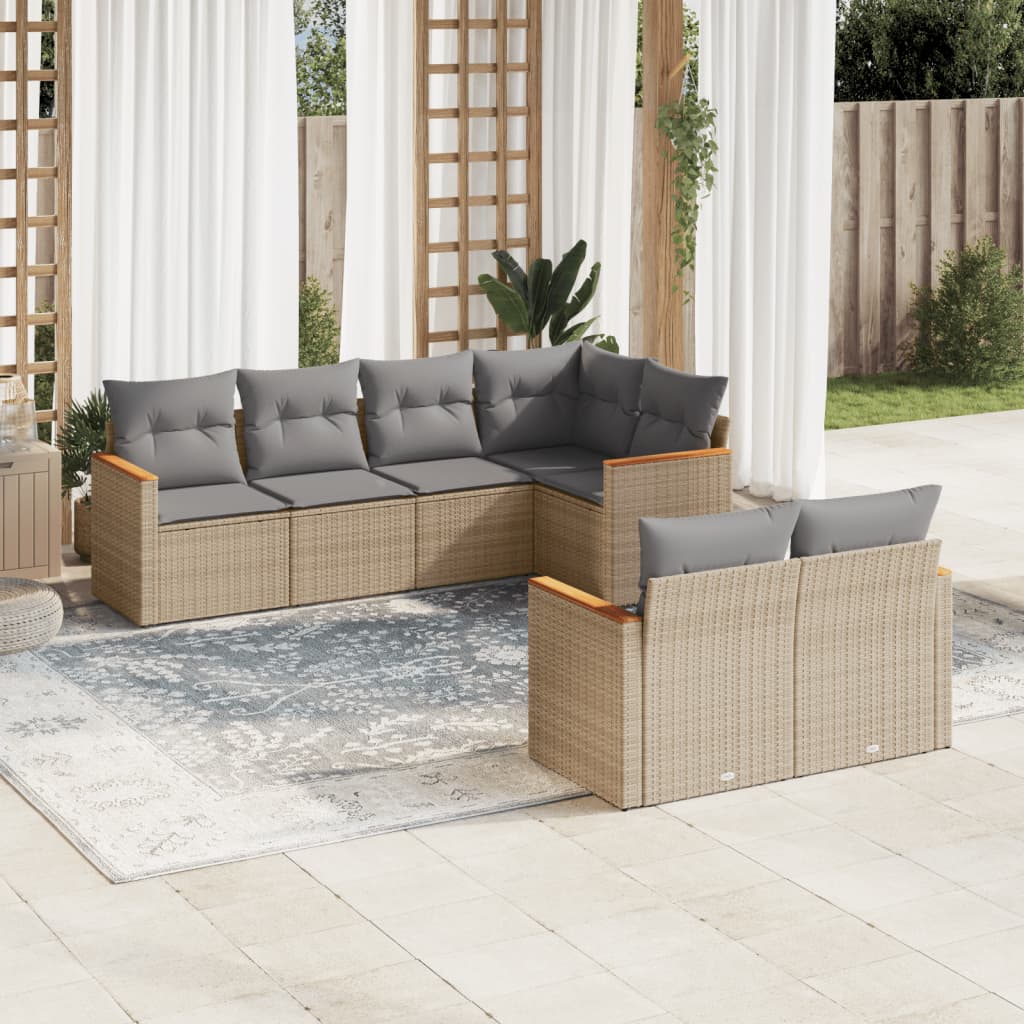 vidaXL 7-delige Loungeset met kussens poly rattan zwart